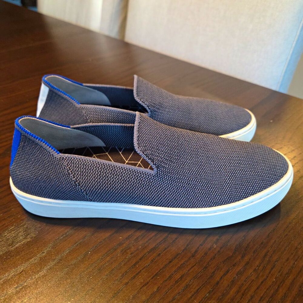 Rothys The Original Slip On Sneakers Womens 7.5 Gray Knit Blue Casual Comfort